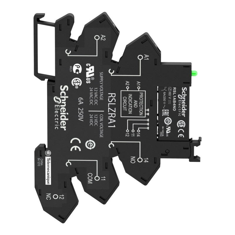 Колодка пружинная с реле 6A 1к 24V AC/DC RSL [RSL1PRBU] Harmony Schneider Electric