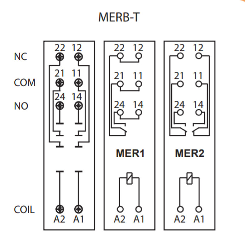 Колодка 12А 300V АС тип T для проміжного реле MER2 [2473035] MERB-T ETI