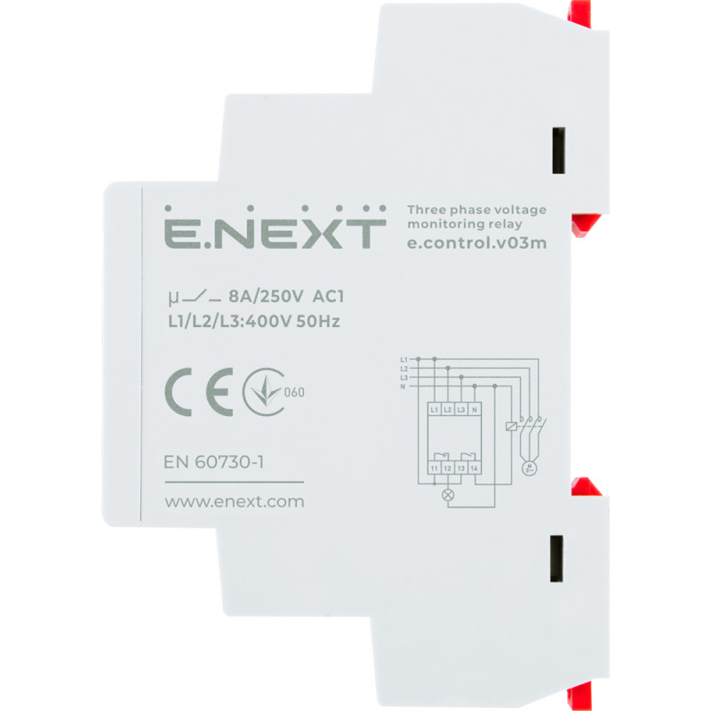 Трифазне реле контролю напруги 8А нерегульоване [p0690020] e.control.v03m E.NEXT
