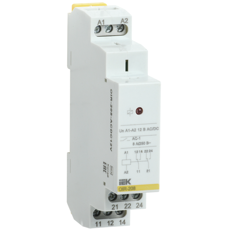Проміжне реле 8A 2 контакта AC/DC 12В [OIR-208-ACDC12V] OIR УЕК