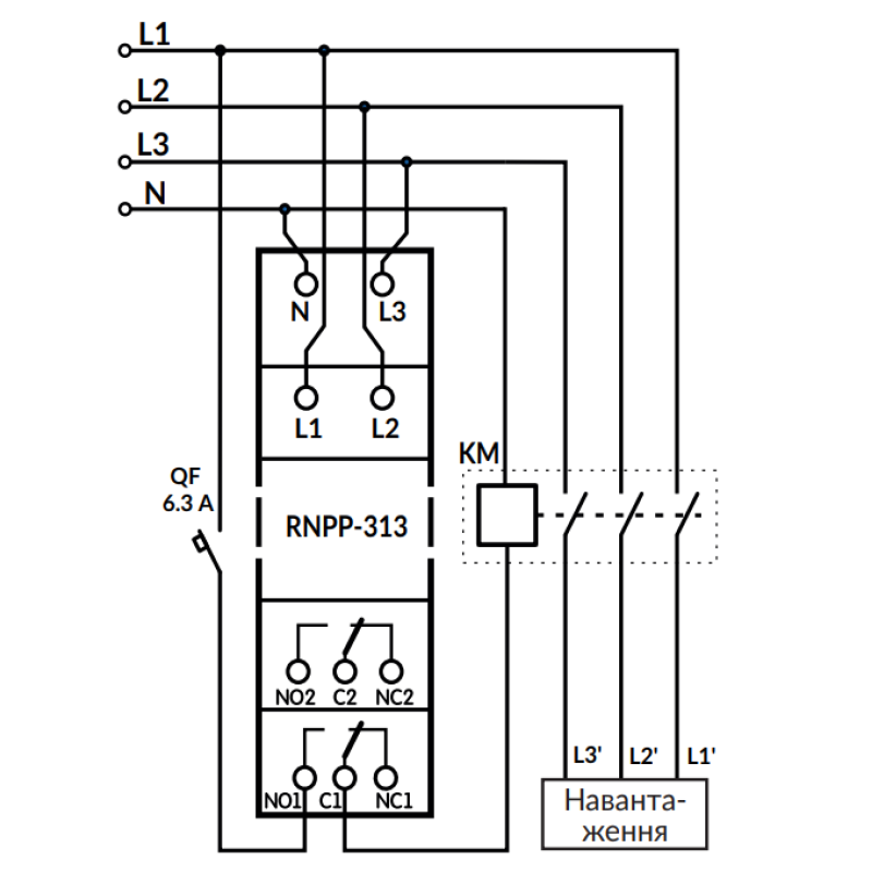 Трехфазное реле контроля напряжения и фаз 5A [NTRNP3130] РНПП-313 Новатек-Електро