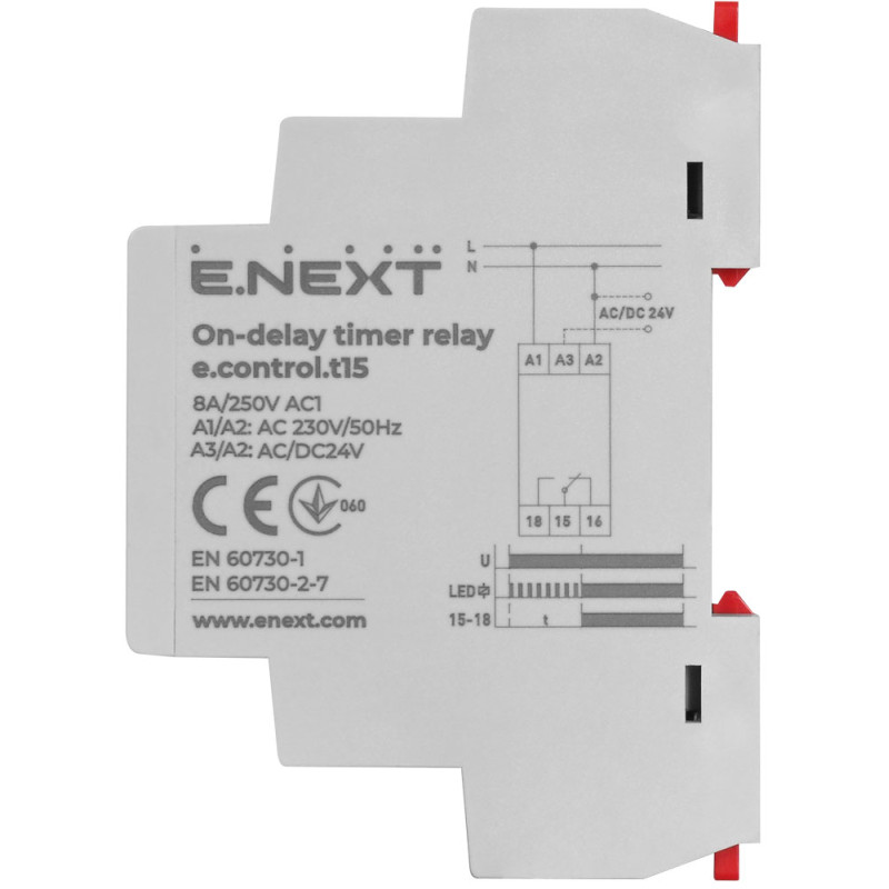 Реле часу 8А 230В 0.3-30сек затримка на увімкнення [i0310027] e.control.t15 E.NEXT