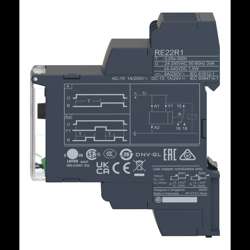 1сек-300часов задержка на включение реле времени 5A 24-240В AC/DC [RE22R1AMR] Schneider Electric