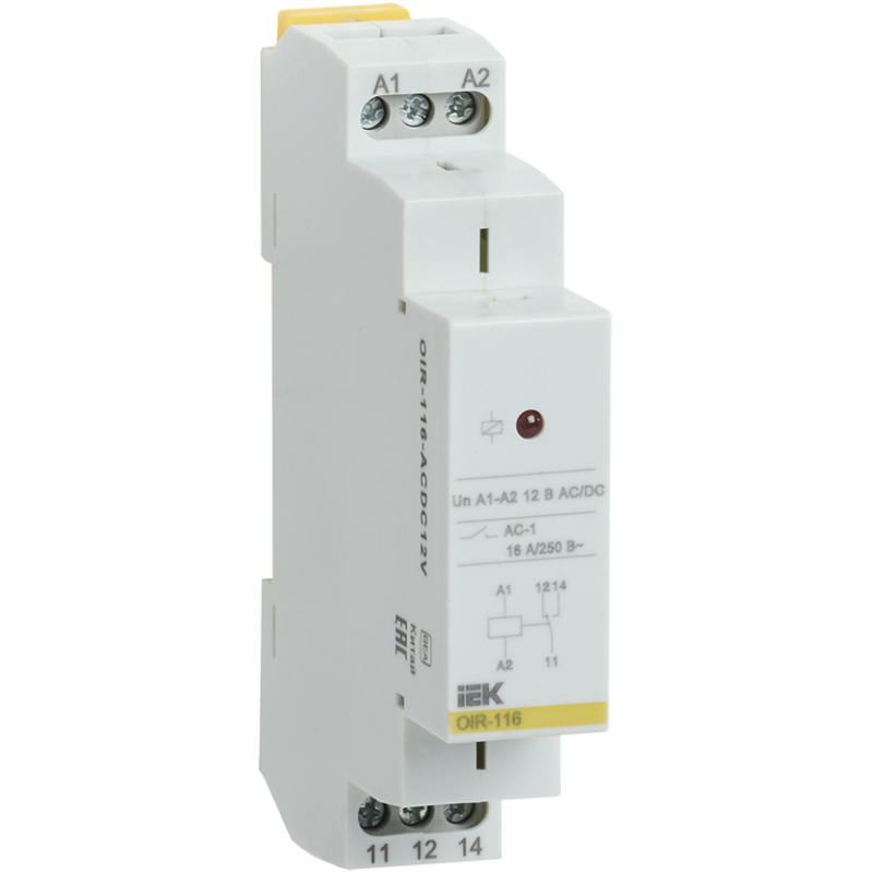 Проміжне реле 16A 1 контакт AC/DC 12В [OIR-116-ACDC12V] OIR УЕК