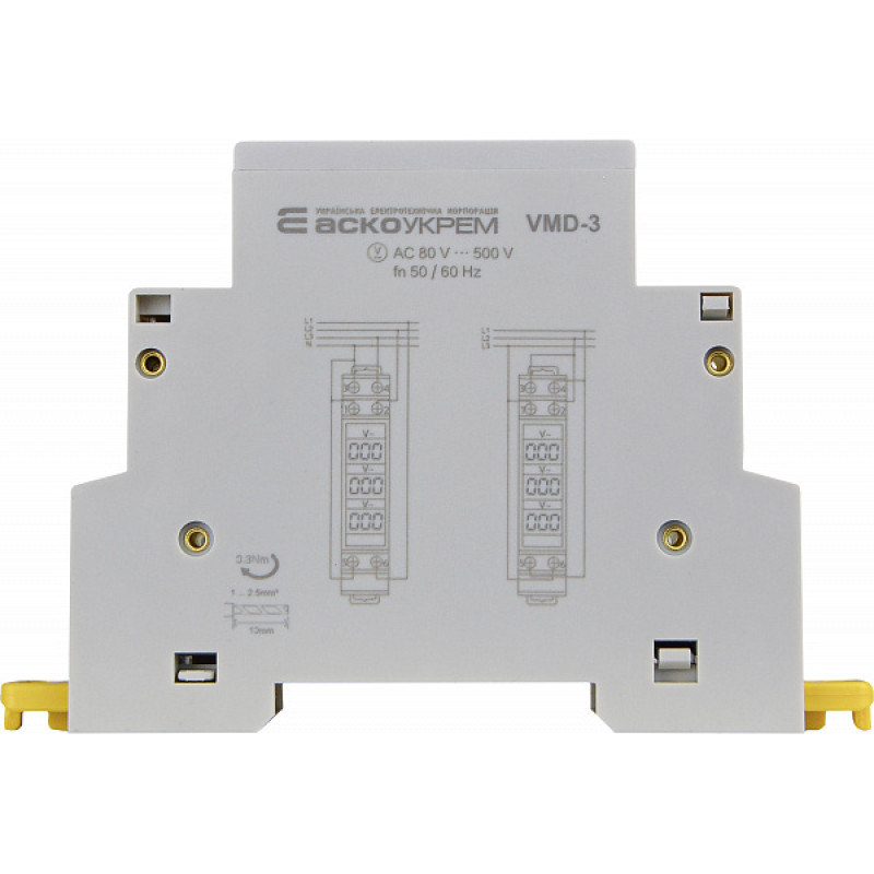 Вольтметр цифровий модульний трифазний AC 80-500V [A0010250002] VMD-3 АСКО