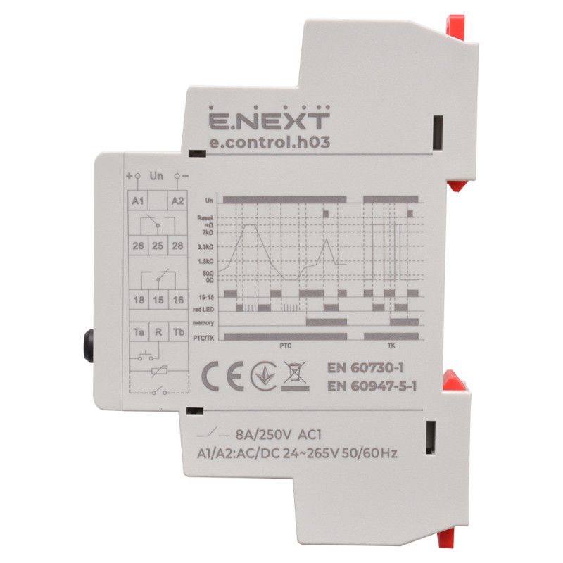 Реле контроля температуры 8A 24-265V AC/DC 2CO обмотки двигателя [i0310043] E.NEXT e.control.h03