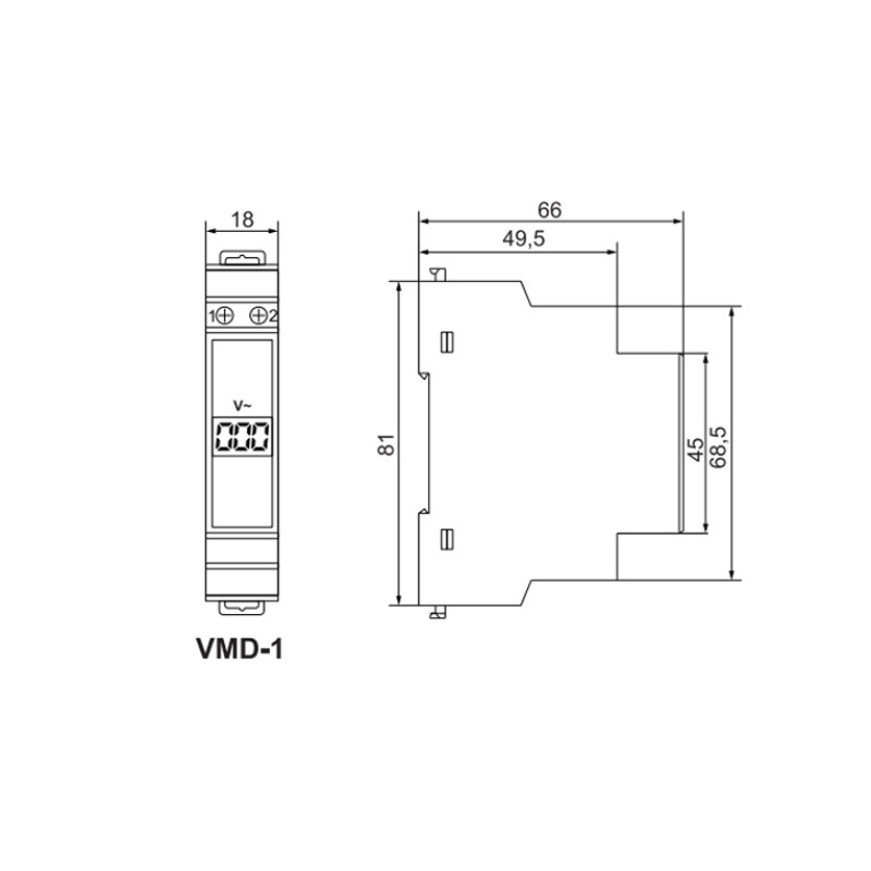 Вольтметр цифровой модульный однофазный AC 80-500V [A0010250001] VMD-1 АСКО