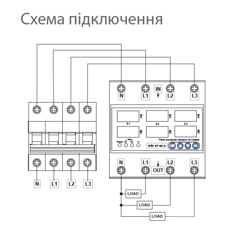 Реле контроля напряжения и тока 4P 63А [A0010230003] RKV АСКО