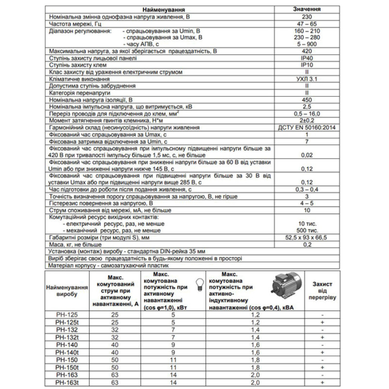 Однофазное реле напряжения 40A с термозащитой [NTRN140T3] РН-140Т Новатек-Електро