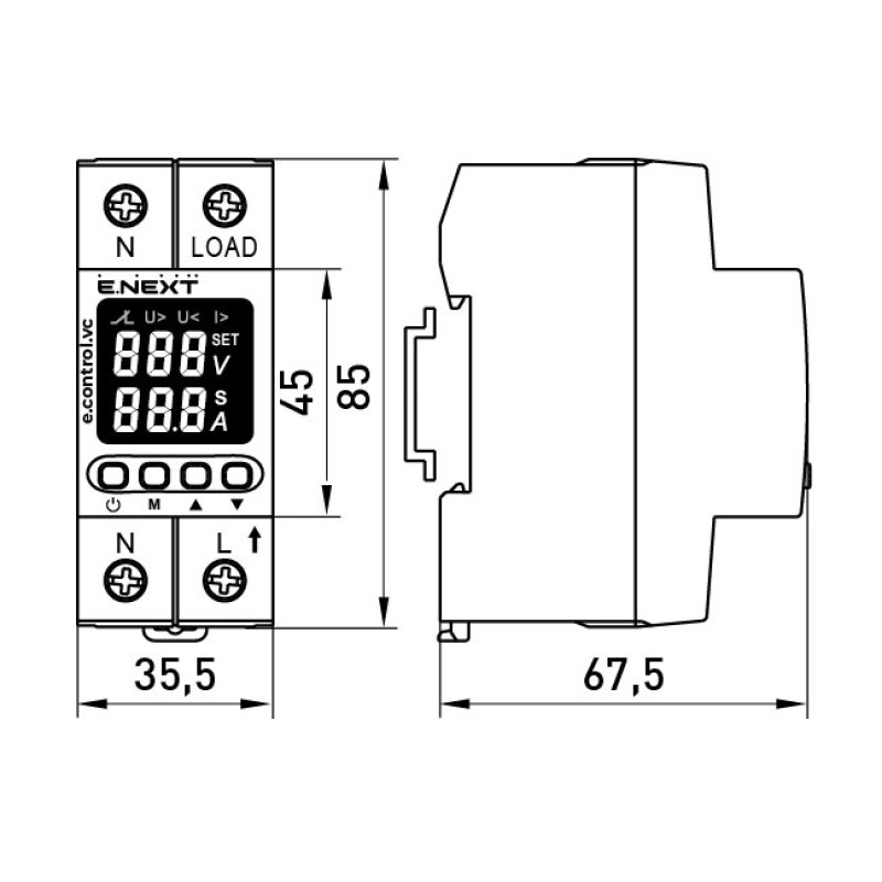 Однофазное реле контроля напряжения 32А с индикацией [p0690028] E.NEXT e.control.vc32