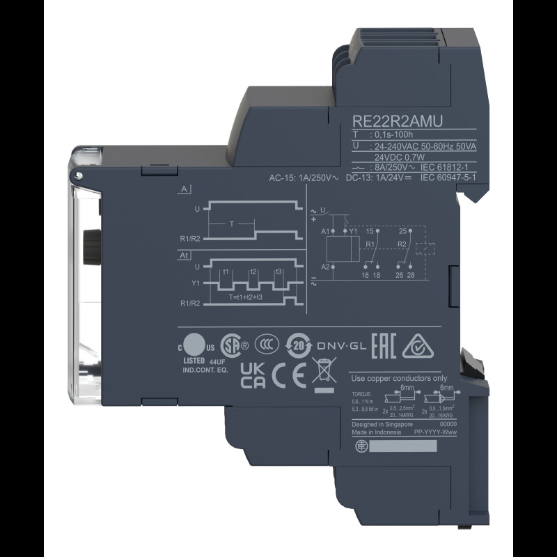 0,1-100часов задержка на включение реле времени 5A 24-240В AC/DC [RE22R2AMU] Schneider Electric