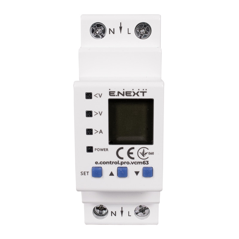 Однофазное реле контроля напряжения и тока 63А с индикацией [p0690103] e.control.pro.vcm63 E.NEXT