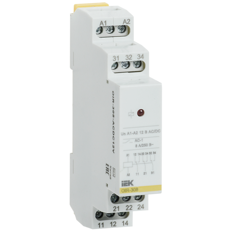 Промежуточное реле 8A 3 контакта AC/DC 12В [OIR-308-ACDC12V] OIR УЕК
