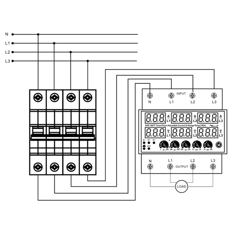 100A Трифазне реле контролю напруги та струму [AVR-100T] Samwha