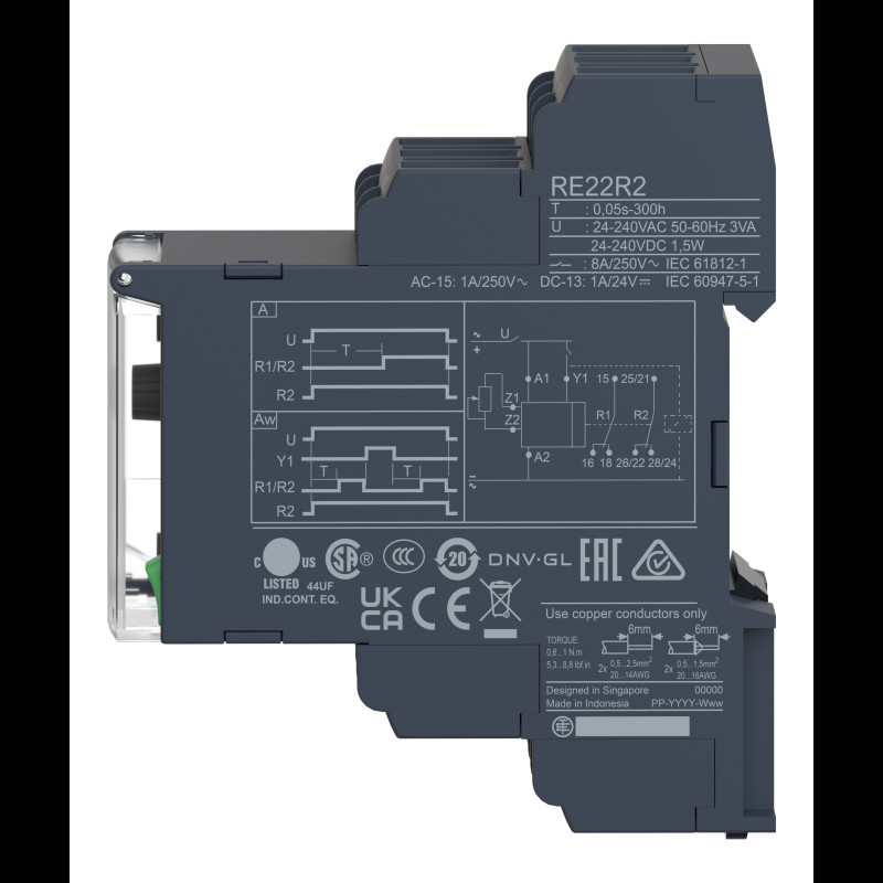1сек-300годин затримка на увімкнення реле часу 5A 24-240В AC/DC [RE22R2AMR] Schneider Electric
