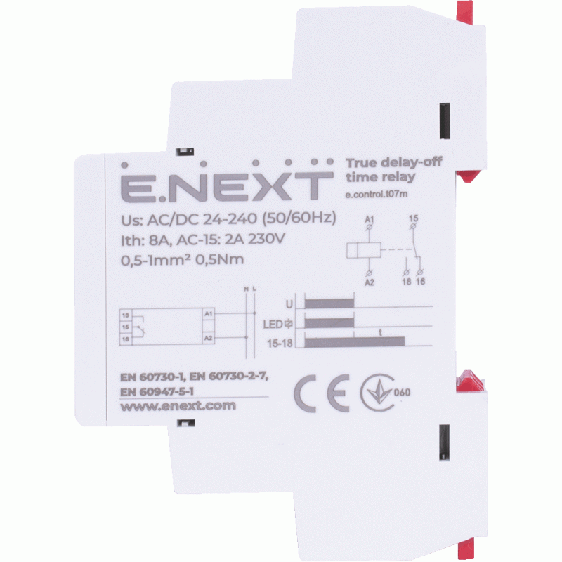 Реле часу 5А 12-240В 0.1с-10хв затримка на вимкнення [p0690024] e.control.t07m E.NEXT
