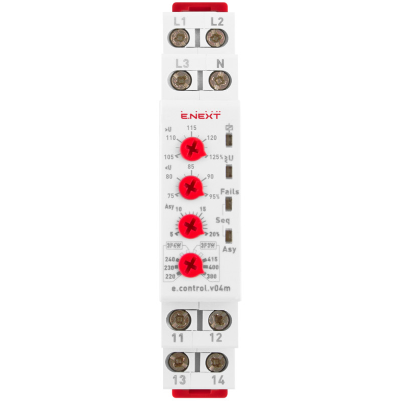 Трифазне реле контролю напруги 8А регульоване [p0690021] e.control.v04m E.NEXT