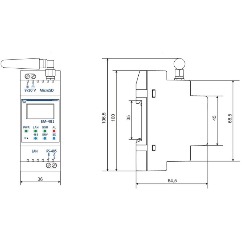 Контроллер web-доступа к управлению Modbus [NTEM48100] ЕМ-481 Новатек-Електро