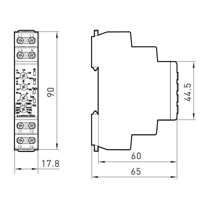 Трифазне реле контролю напруги 8А регульоване [p0690021] e.control.v04m E.NEXT
