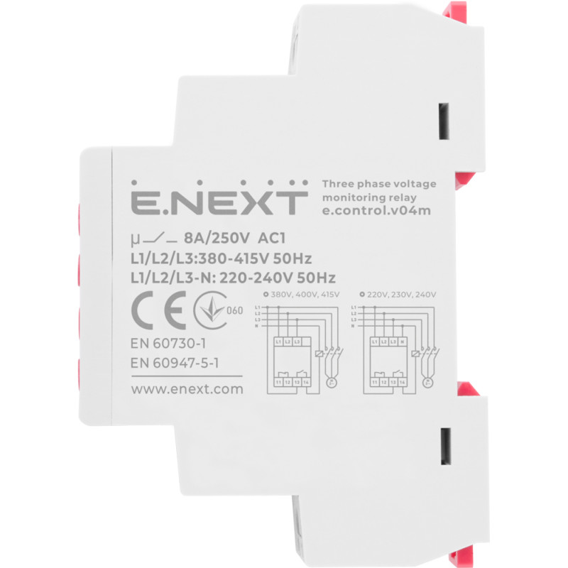 Трифазне реле контролю напруги 8А регульоване [p0690021] e.control.v04m E.NEXT