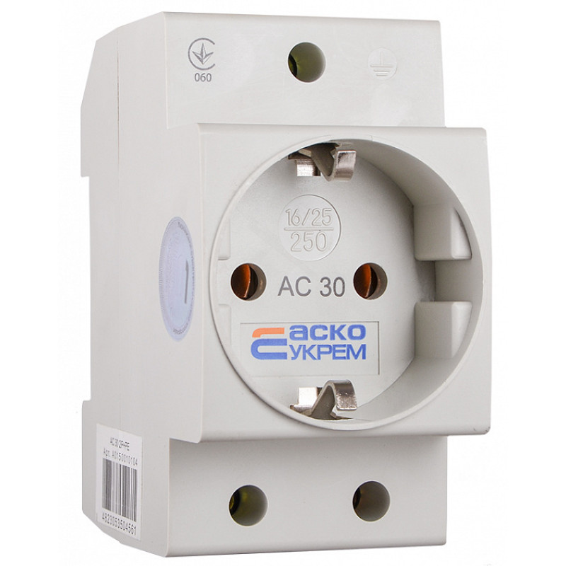 Розетка на DIN-рейку 2P+PE с заземлением [A0150010104] AC30 АСКО