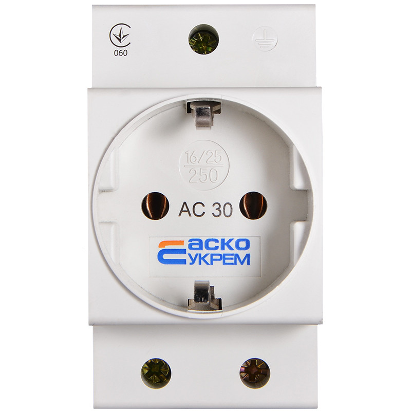 Розетка на DIN-рейку 2P+PE с заземлением [A0150010104] AC30 АСКО