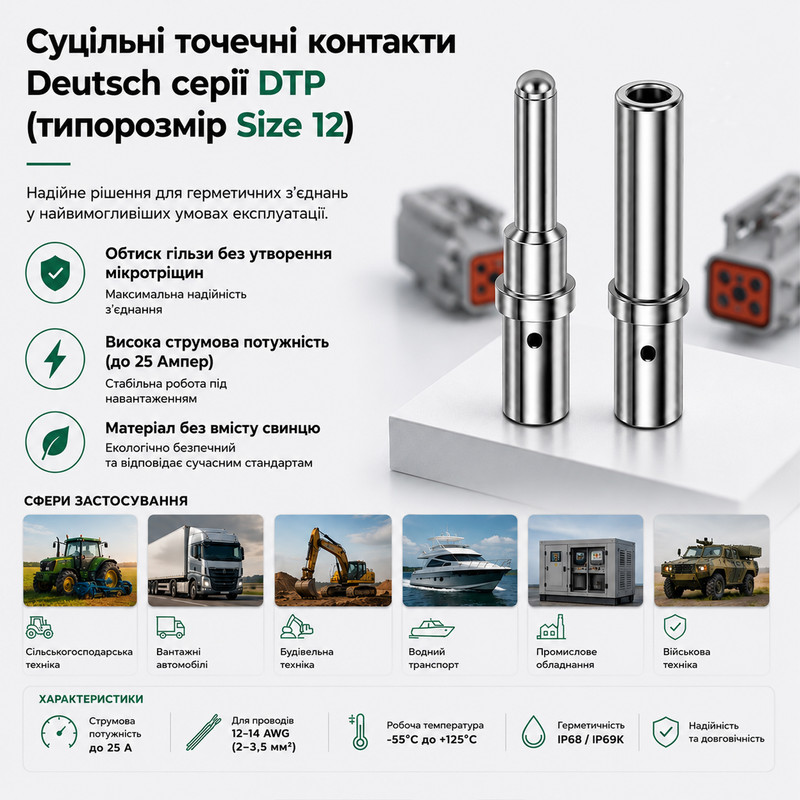 Автомобільний роз'єм розетка Deutsch DTP Size 12 (1 шт.) 2–3,5мм.кв 12-14AWG нікельований [0462-203-12141] TACTIX