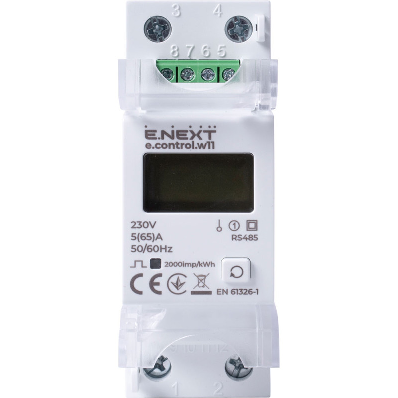 Однофазний електронний лічильник 65А клас 1 RS485 [i0310042] E.NEXT e.control.w11