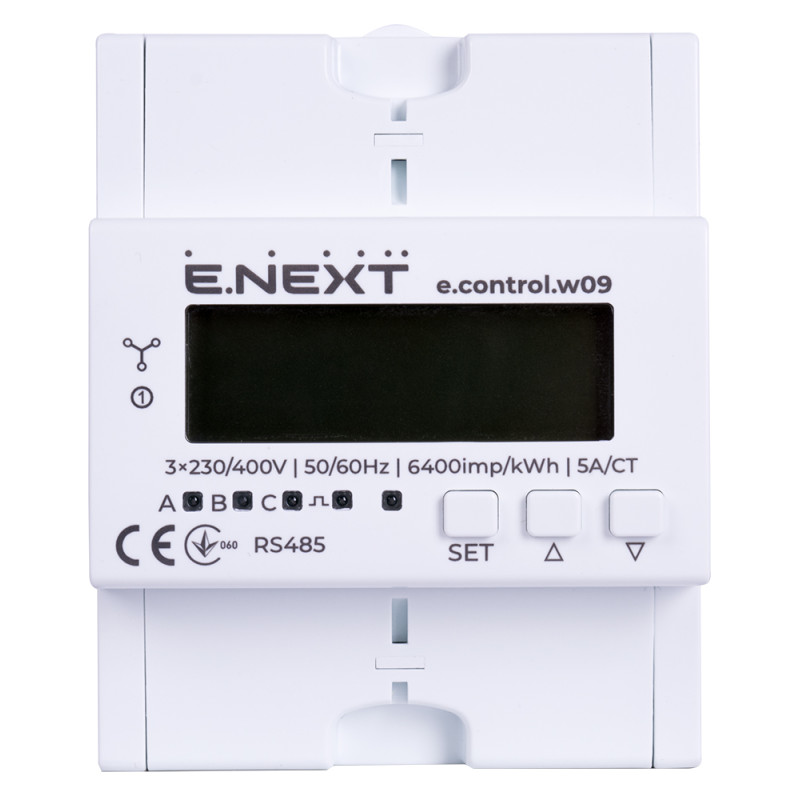 Трифазний електронний лічильник 5А/СТ клас 1 [i0310039] RS485 E.NEXT e.control.w09