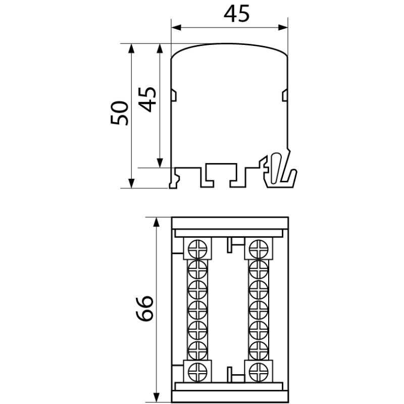 Шина нулевая (кросс-модуль) 2х7 отверстий 125А на DIN-рейку [A0150120018] VC-207 АСКО