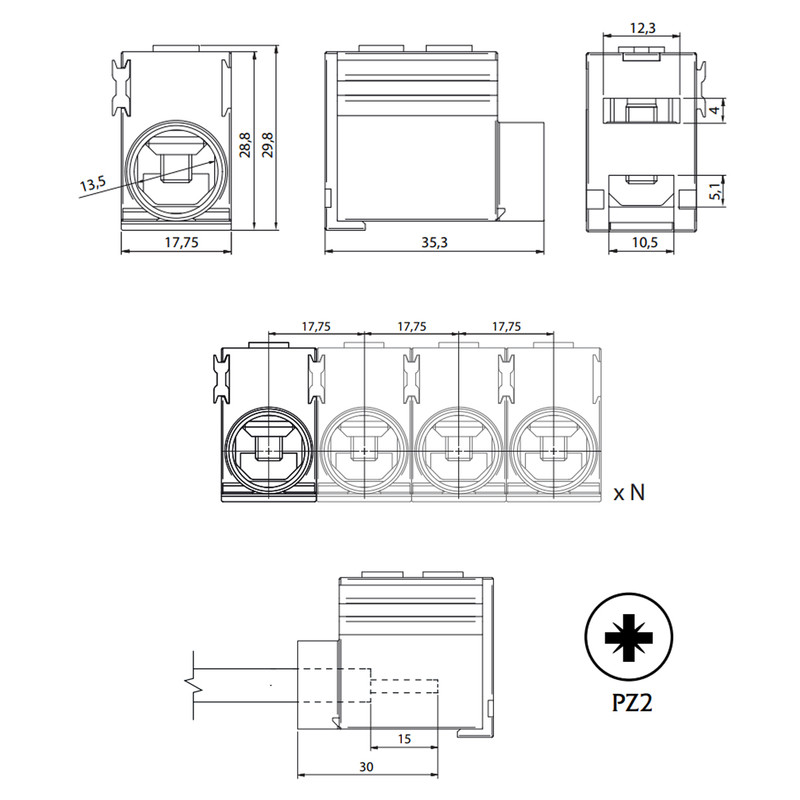 Клема ввідна 6-50мм.кв 160A 1000V AC [2921278] EFB-50 ETI