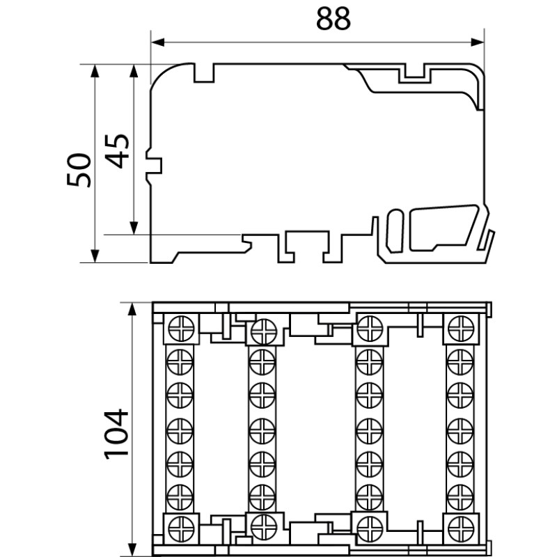 Шина нулевая (кросс-модуль) 4х11 отверстий 125А на DIN-рейку [A0150120021] VC-411 АСКО