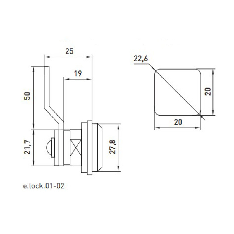 Замок подвійна 22-25/50 бородка металевий ключ [s053101] e.lock.01 E.NEXT