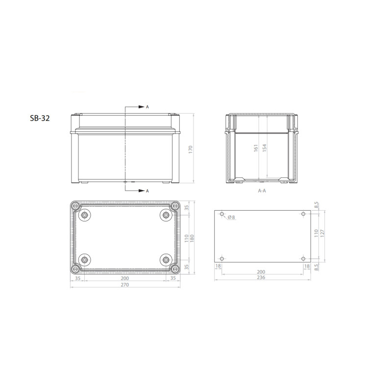 Корпус пластиковый 270x180x170мм IP66 прозраные двери [1102500] SB-32 ETI