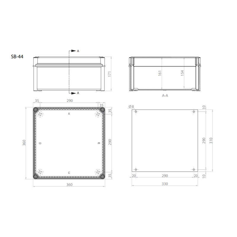 Корпус пластиковый 360x360x170мм IP66 прозраные двери [1102501] SB-44 ETI