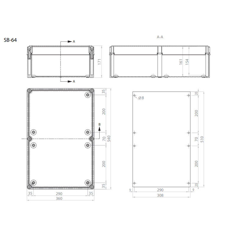 Корпус пластиковий 540x360x170мм IP66 прозорі двері [1102502] SB-64 ETI