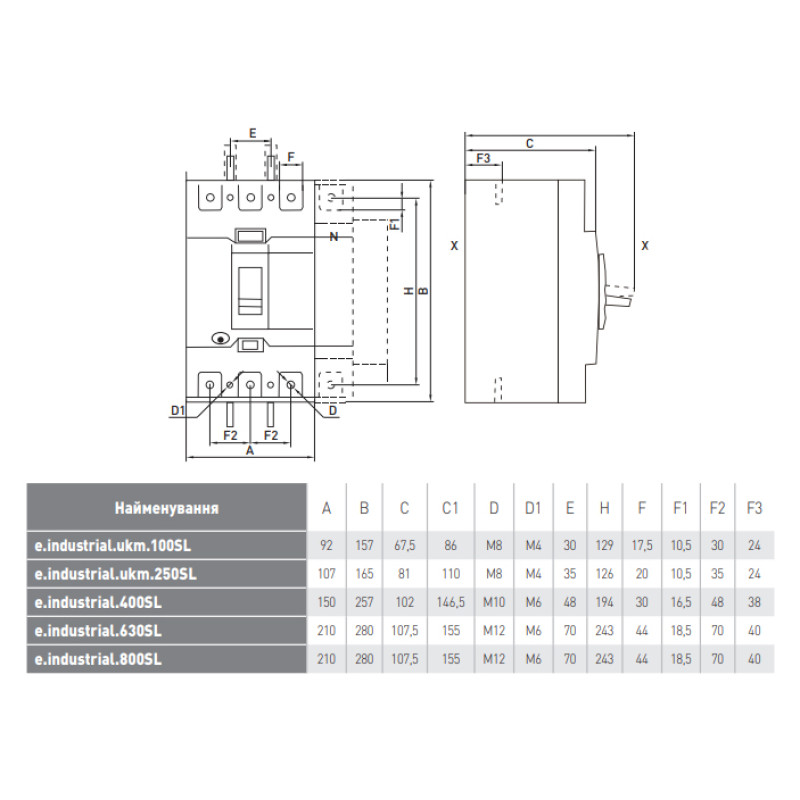 Автоматичний вимикач 3Р 800А 65кА [i0660022] e.industrial.ukm.800SL.800 E.NEXT