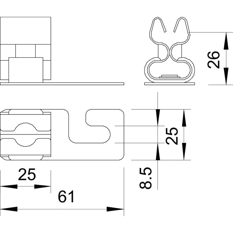 Тримач прута ø8мм 61x25x26мм під черепицю нержавіюча сталь [5217075] OBO bettermann