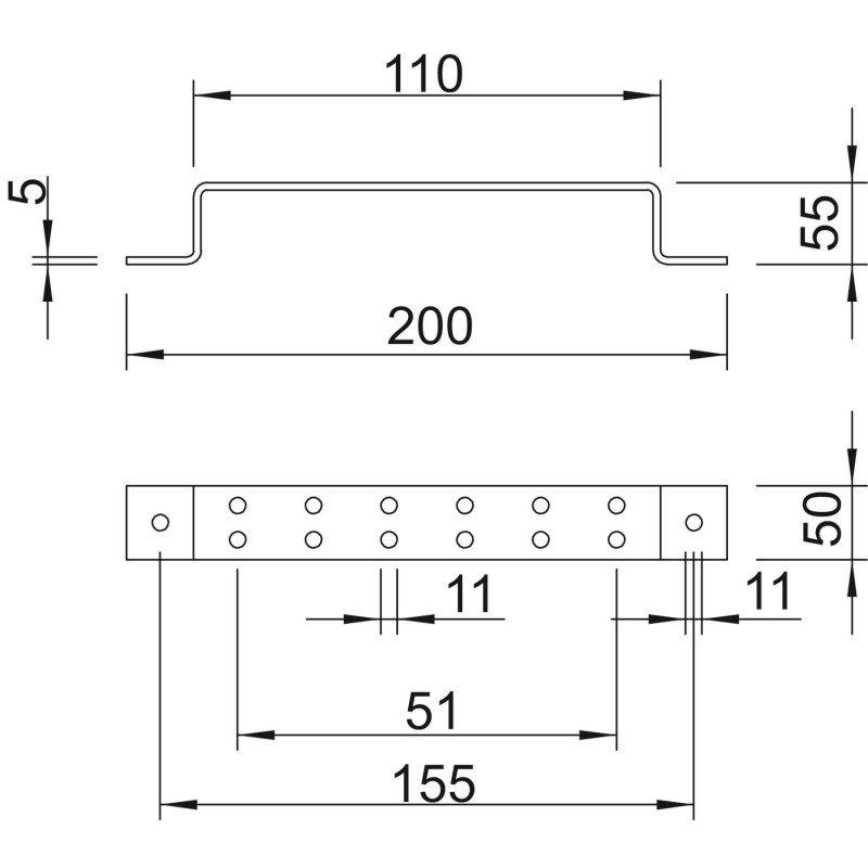 Скоба 155x50x55мм 4 соединительные отверстия ⌀11мм оцинкованная для шины уравнивания потенциалов [5016029] OBO bettermann