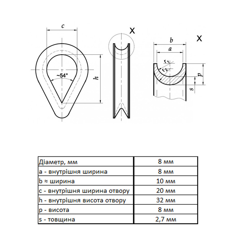 DIN6899 Коуш для троса ø8мм цинк білий [3KO200000003KO0802] Metalvis