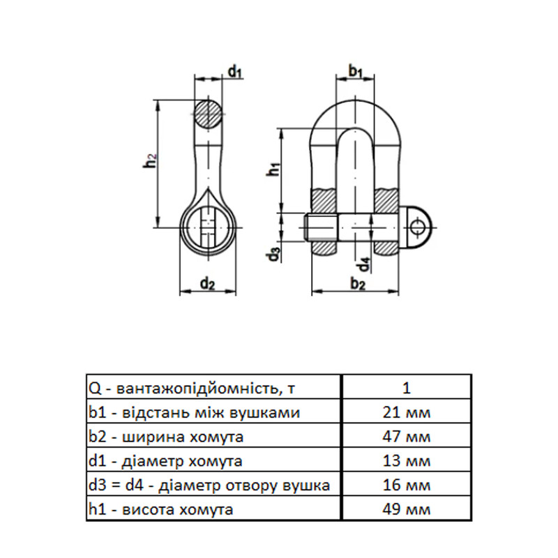 DIN82101 Карабін М16 U-подібний цинк білий [3KR20U000003KR0160] Metalvis