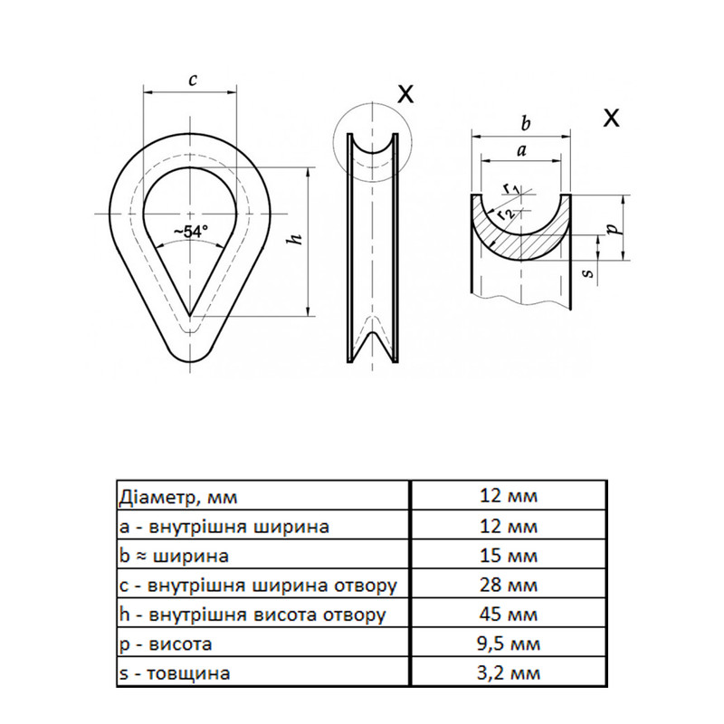 DIN6899 Коуш для троса ø12мм цинк білий [3KO200000003KO1200] Metalvis