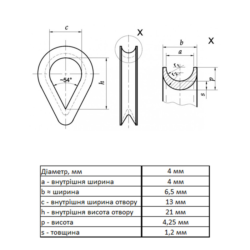 DIN6899 Коуш для троса ø4мм цинк білий [3KO200000003KO0402] Metalvis