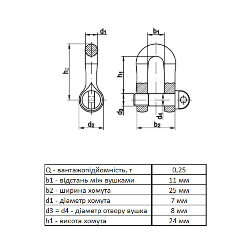 DIN82101 Карабін М8 U-подібний цинк білий (5 шт.) [3KR20U000003KR0080] Metalvis