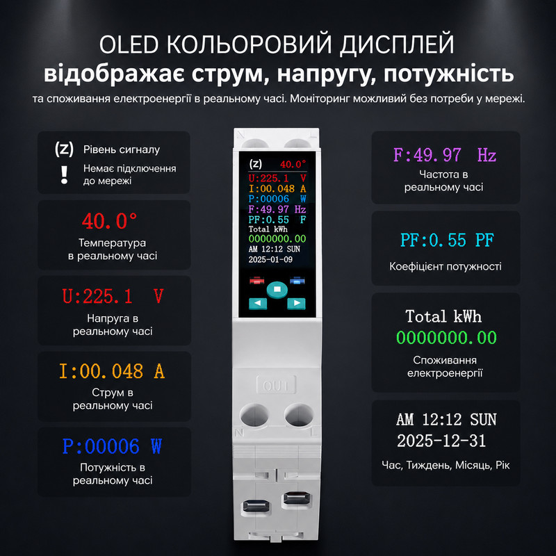 ZigBee розумне-реле з повним захистом, лічильниками, таймером 1P+N 50A 230V Smart Life, Tuya [TO-Q-SYS-JZT] Tongou