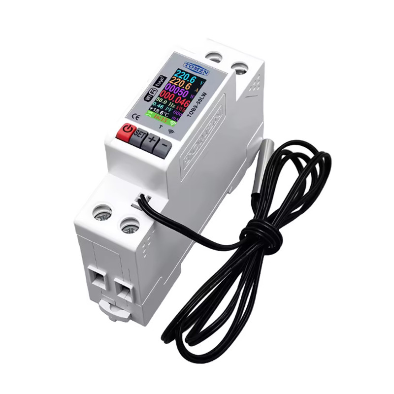 WiFi умное-реле с полной защитой, счетчиками, таймером, датчик NTC, 1P+N 50A 230V Smart Life, Tuya [TOB9-50LW] Tomzn