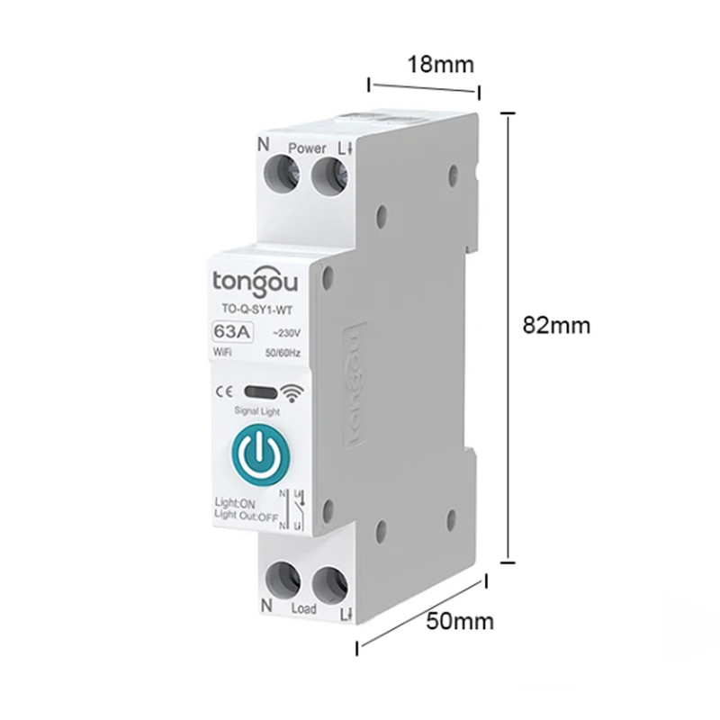 WiFi умный-выключатель, только таймер 1P+N 6A 230V Smart Life, Tuya [TO-Q-SY1-WT-6A] Tongou