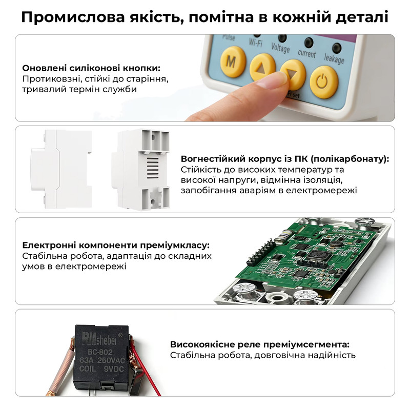WiFi умное-реле с полной защитой, счетчиками, таймером 1P+N 63A 230V Smart Life, Tuya [WTDZW-63] RMshebei