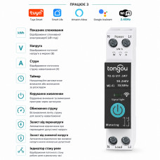 WiFi умный-выключатель с счетчиками, таймером 1P+N 10A 230V Smart Life, Tuya [TO-Q-SY1-JWT-10A] Tongou