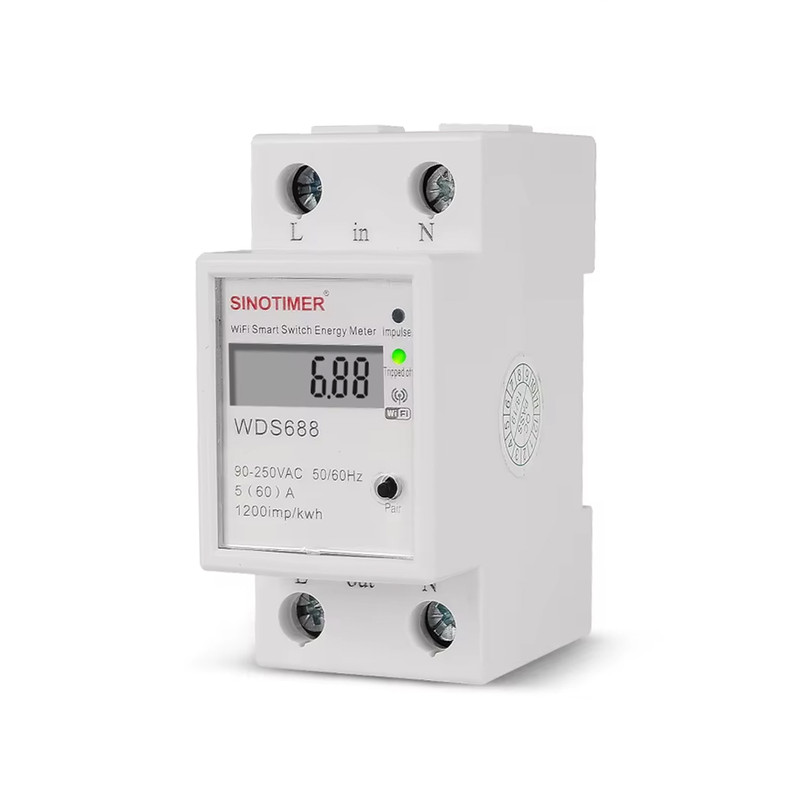 WiFi розумне-реле з повним захистом, лічильниками, таймером 1P+N 60A 230V Smart Life, Tuya [WDS688] Sinotimer